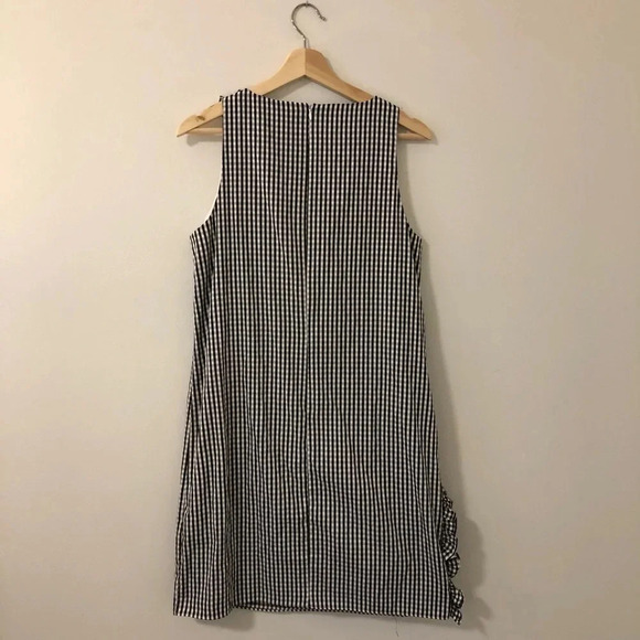London Times Gingham Shift Sleeveless Black and White with Ruffles Dress Size 8 - Picture 4 of 8